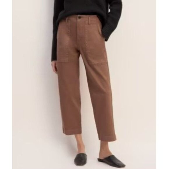 Everlane Size 8 Organic Cotton Utility Mid-Rise Straight Leg Pants Carob Brown - Picture 1 of 12